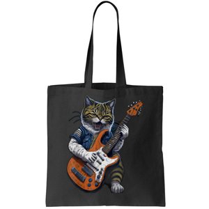 Guitar Cat Lover Graphic Funny Cat Playing Cats Kitten Lover Gift Tote Bag