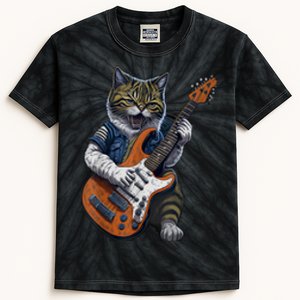 Guitar Cat Lover Graphic Funny Cat Playing Cats Kitten Lover Gift Kids Tie-Dye T-Shirt