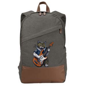 Guitar Cat Lover Graphic Funny Cat Playing Cats Kitten Lover Gift Cotton Canvas Backpack