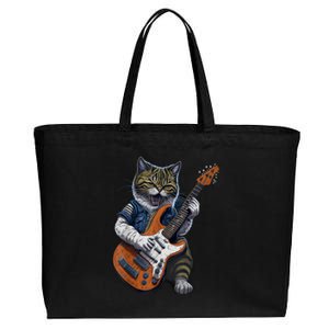 Guitar Cat Lover Graphic Funny Cat Playing Cats Kitten Lover Gift Cotton Canvas Jumbo Tote