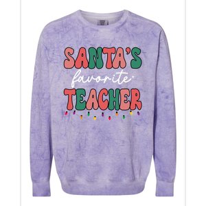 Groovy Christmas Lights Santas Favorite Teacher Meaningful Gift Colorblast Crewneck Sweatshirt