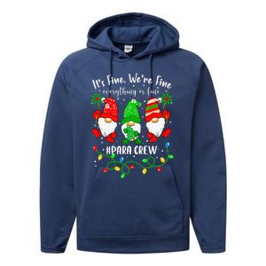 Gnomes Christmas Light Im Fine Everything Is Fine Para Crew Performance Fleece Hoodie