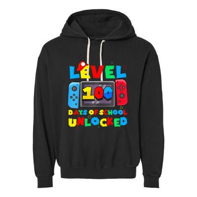 Game Controller Level 100 Days Of School Unlocked Garment-Dyed Fleece Hoodie