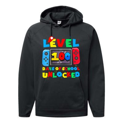 Game Controller Level 100 Days Of School Unlocked Performance Fleece Hoodie