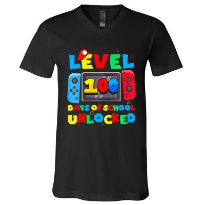 Game Controller Level 100 Days Of School Unlocked V-Neck T-Shirt