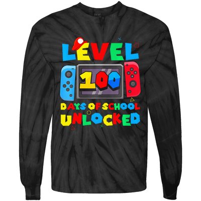 Game Controller Level 100 Days Of School Unlocked Tie-Dye Long Sleeve Shirt