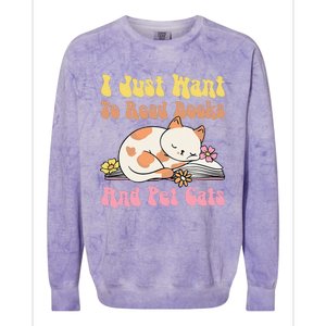 Groovy Cat Lovers And Bookworms Design For Readers Colorblast Crewneck Sweatshirt