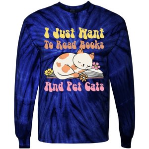 Groovy Cat Lovers And Bookworms Design For Readers Tie-Dye Long Sleeve Shirt