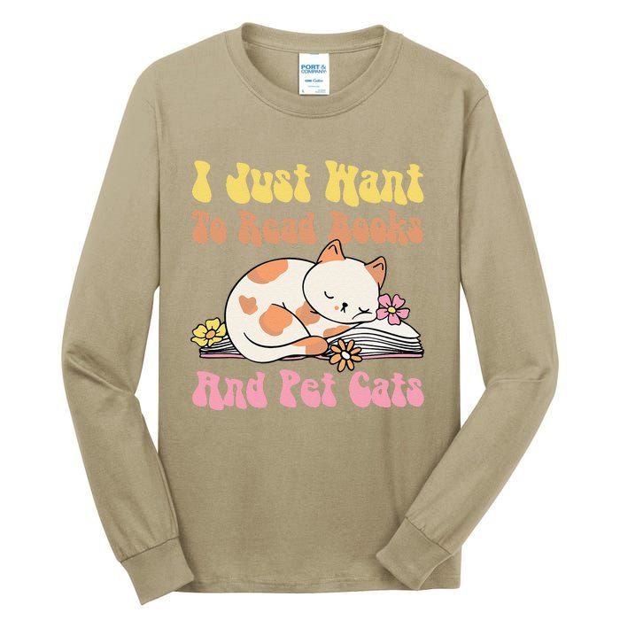 Groovy Cat Lovers And Bookworms Design For Readers Tall Long Sleeve T-Shirt