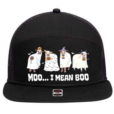 Ghost Cows Moo I Mean Boo Spooky Cow Halloween 7 Panel Mesh Trucker Snapback Hat