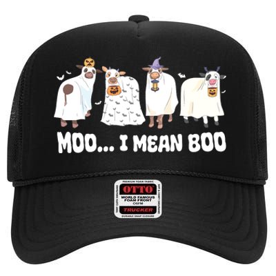 Ghost Cows Moo I Mean Boo Spooky Cow Halloween High Crown Mesh Back Trucker Hat