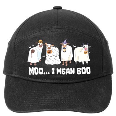 Ghost Cows Moo I Mean Boo Spooky Cow Halloween 7-Panel Snapback Hat