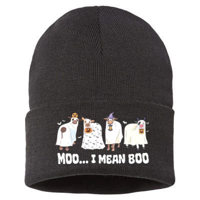 Ghost Cows Moo I Mean Boo Spooky Cow Halloween Sustainable Knit Beanie