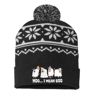 Ghost Cows Moo I Mean Boo Spooky Cow Halloween USA-Made Snowflake Beanie