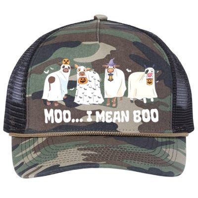 Ghost Cows Moo I Mean Boo Spooky Cow Halloween Retro Rope Trucker Hat Cap