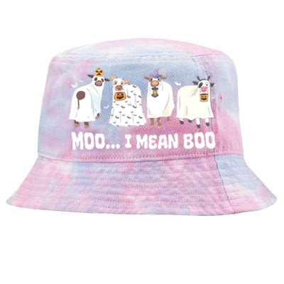 Ghost Cows Moo I Mean Boo Spooky Cow Halloween Tie-Dyed Bucket Hat