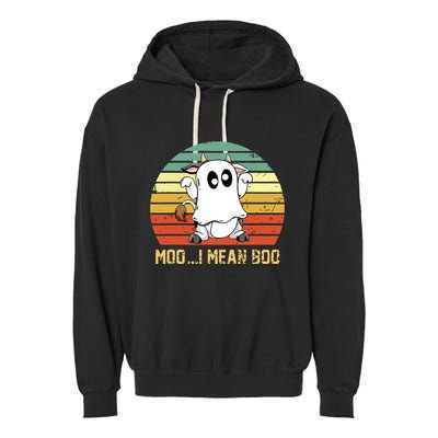 Ghost Cow Moo I Mean Boo Halloween Funny Cow Lover Garment-Dyed Fleece Hoodie