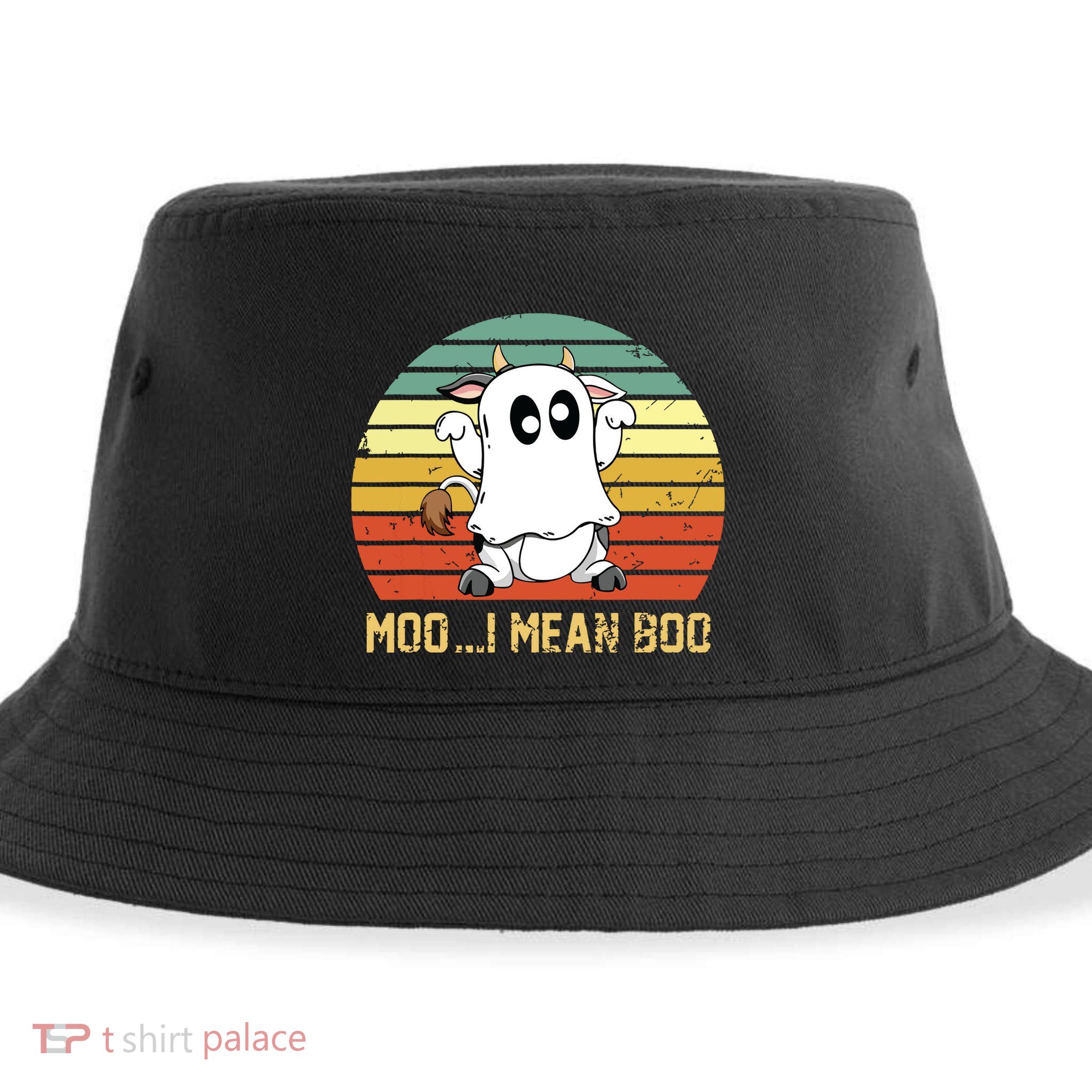 Ghost Cow Moo I Mean Boo Halloween Funny Cow Lover Sustainable Bucket Hat