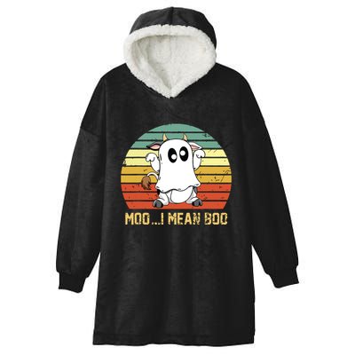 Ghost Cow Moo I Mean Boo Halloween Funny Cow Lover Hooded Wearable Blanket