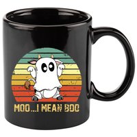 Ghost Cow Moo I Mean Boo Halloween Funny Cow Lover 11oz C Handle Ceramic Mug