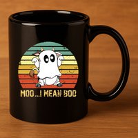 Ghost Cow Moo I Mean Boo Halloween Funny Cow Lover 11oz C Handle Ceramic Mug
