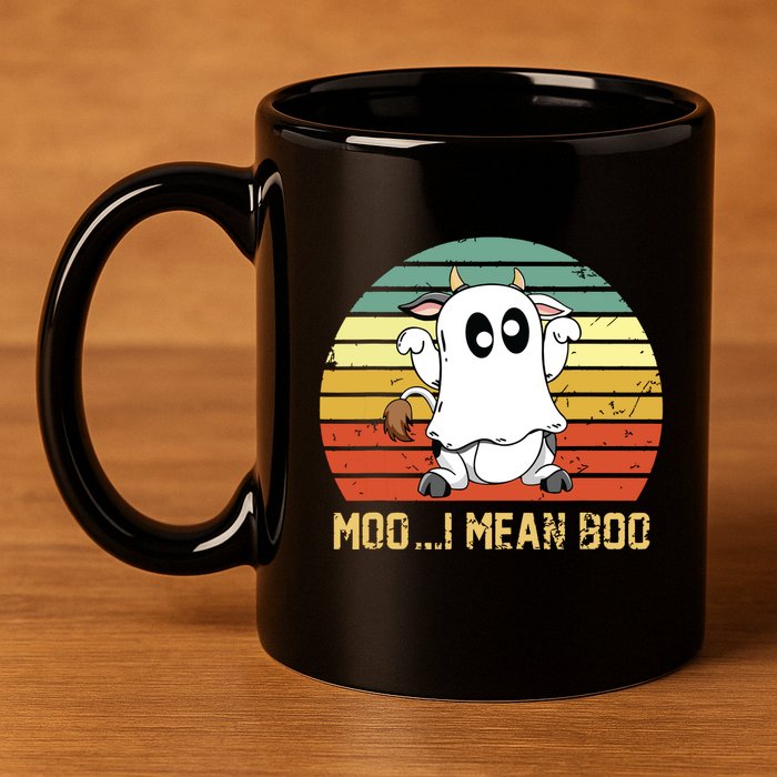Ghost Cow Moo I Mean Boo Halloween Funny Cow Lover 11oz C Handle Ceramic Mug