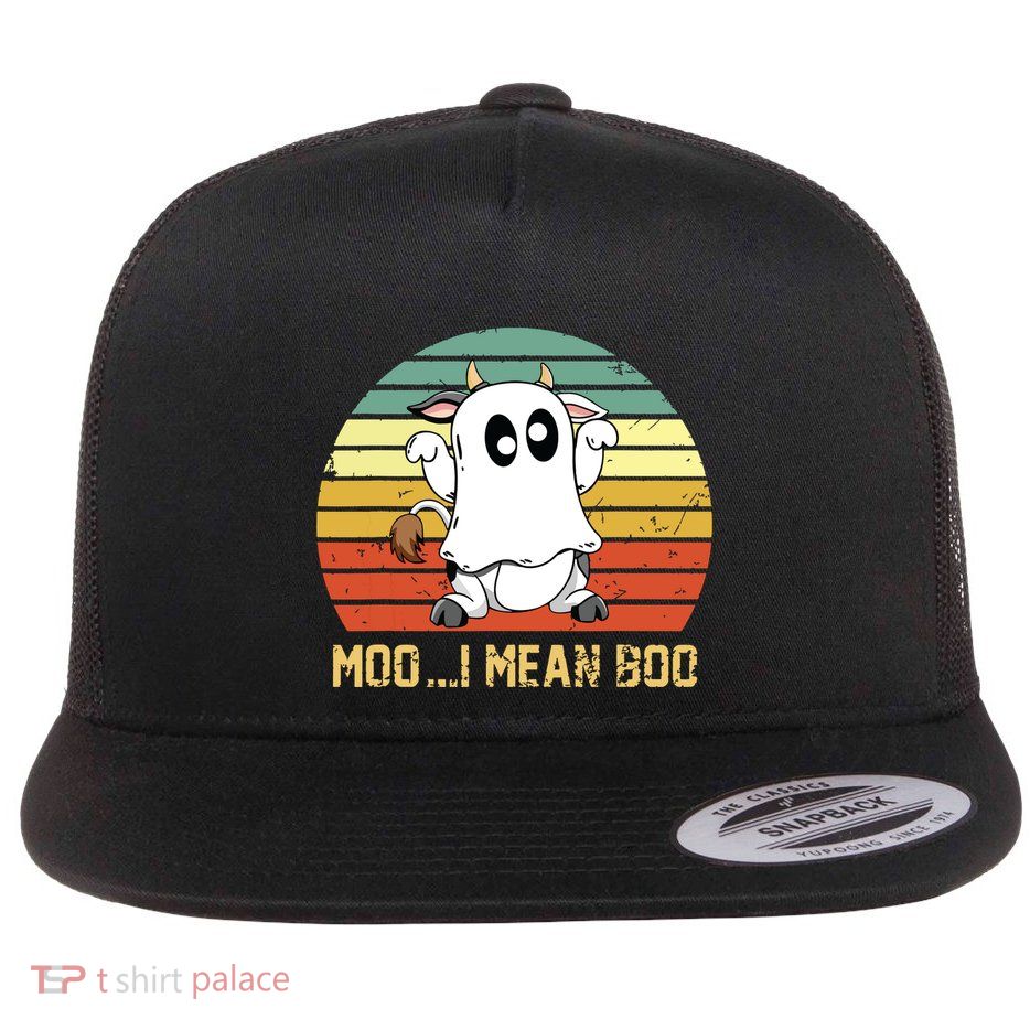 Ghost Cow Moo I Mean Boo Halloween Funny Cow Lover Flatbill Hat