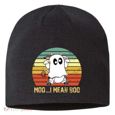 Ghost Cow Moo I Mean Boo Halloween Funny Cow Lover Sustainable Beanie
