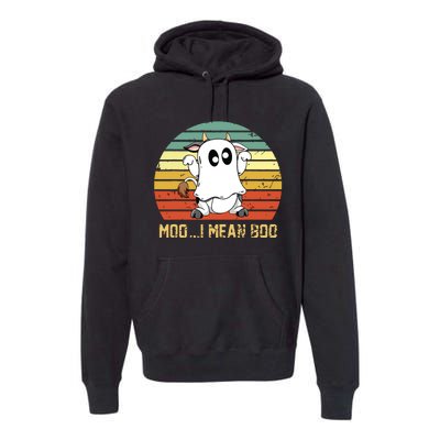 Ghost Cow Moo I Mean Boo Halloween Funny Cow Lover Premium Hoodie