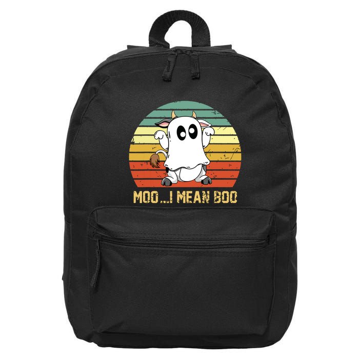 Ghost Cow Moo I Mean Boo Halloween Funny Cow Lover 16 in Basic Backpack