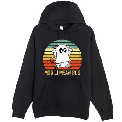 Ghost Cow Moo I Mean Boo Halloween Funny Cow Lover Premium Pullover Hoodie