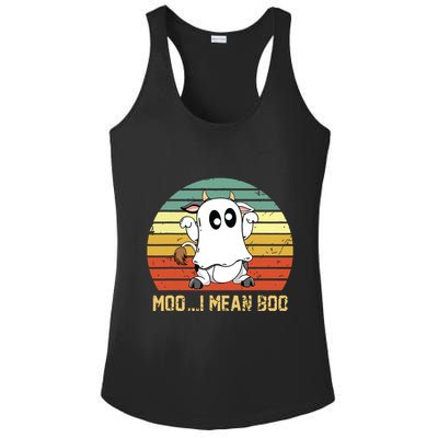 Ghost Cow Moo I Mean Boo Halloween Funny Cow Lover Ladies PosiCharge Competitor Racerback Tank