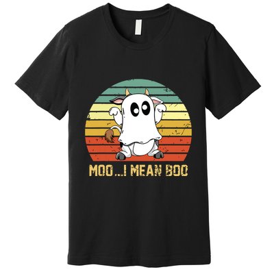 Ghost Cow Moo I Mean Boo Halloween Funny Cow Lover Premium T-Shirt