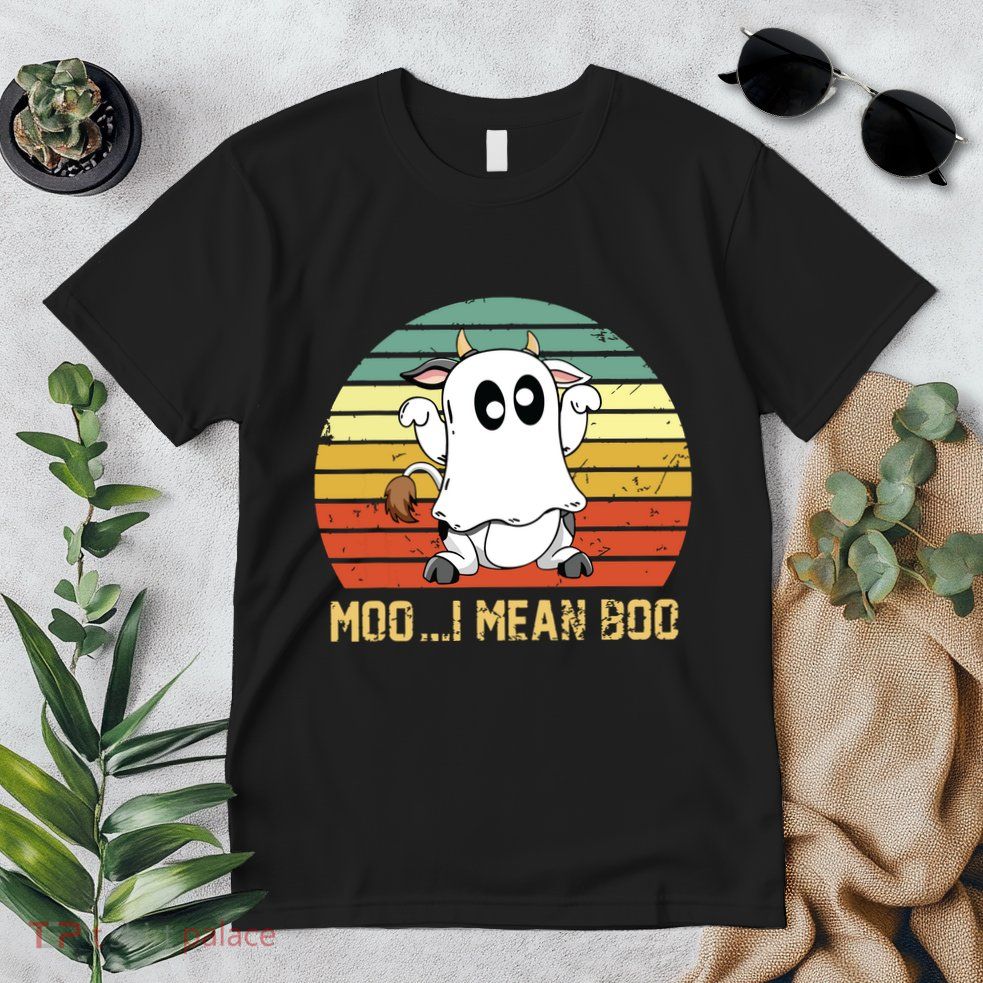 Ghost Cow Moo I Mean Boo Halloween Funny Cow Lover Premium T-Shirt
