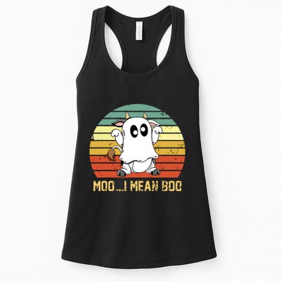 Ghost Cow Moo I Mean Boo Halloween Funny Cow Lover Womens Tank Top