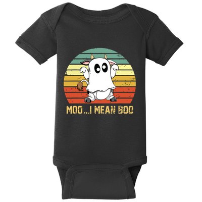 Ghost Cow Moo I Mean Boo Halloween Funny Cow Lover Baby Bodysuit