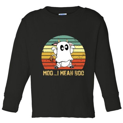 Ghost Cow Moo I Mean Boo Halloween Funny Cow Lover Toddler Long Sleeve Shirt