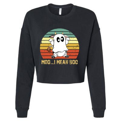 Ghost Cow Moo I Mean Boo Halloween Funny Cow Lover Cropped Pullover Crew
