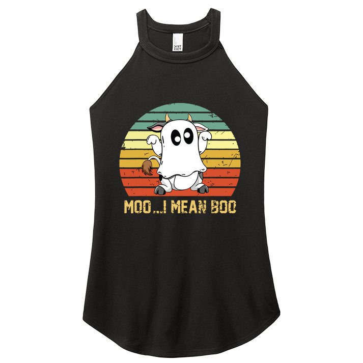 Ghost Cow Moo I Mean Boo Halloween Funny Cow Lover Women's Perfect Tri Rocker Tank