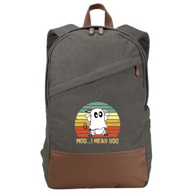 Ghost Cow Moo I Mean Boo Halloween Funny Cow Lover Cotton Canvas Backpack