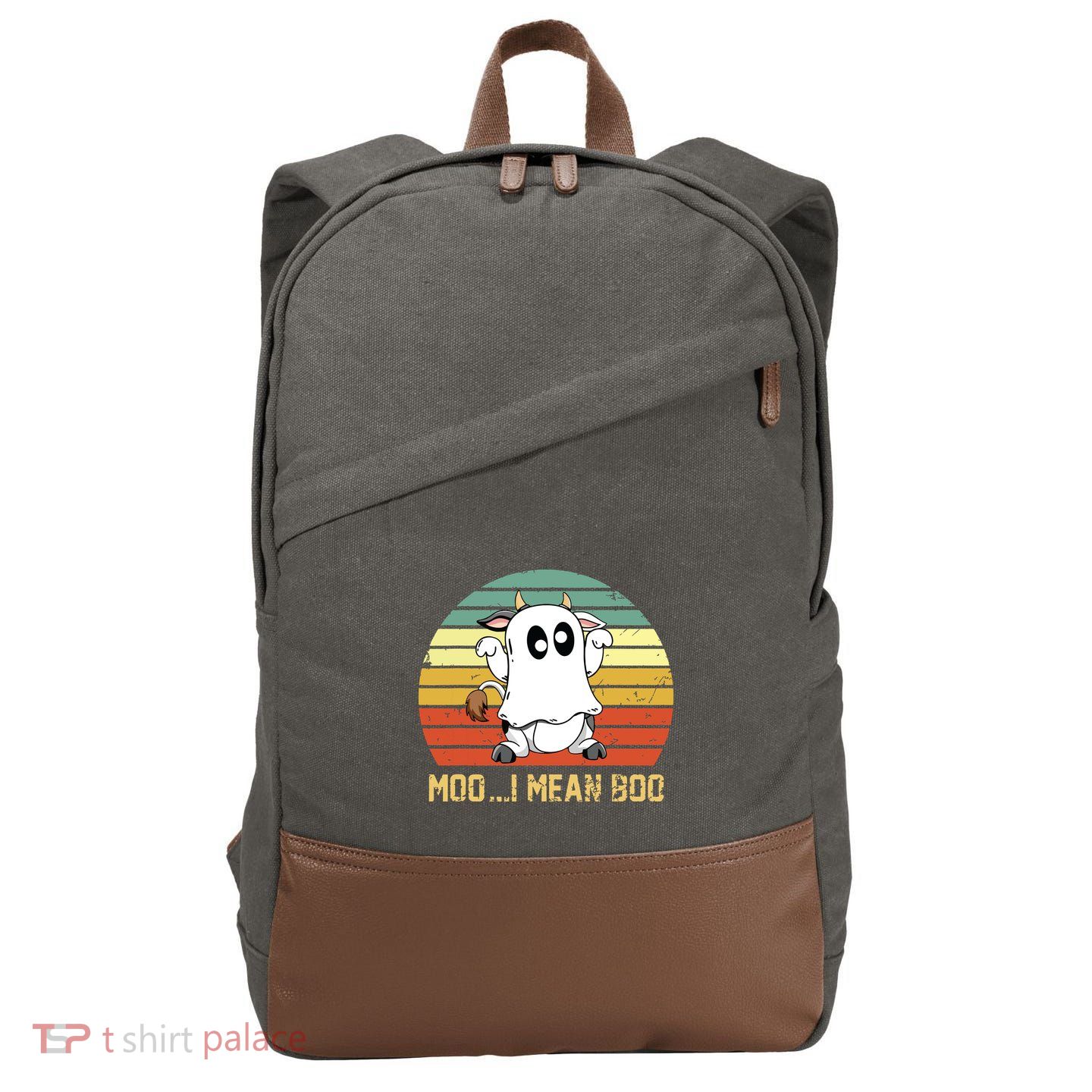 Ghost Cow Moo I Mean Boo Halloween Funny Cow Lover Cotton Canvas Backpack