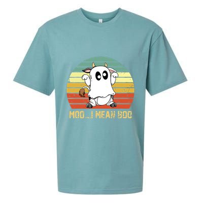Ghost Cow Moo I Mean Boo Halloween Funny Cow Lover Sueded Cloud Jersey T-Shirt