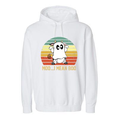 Ghost Cow Moo I Mean Boo Halloween Funny Cow Lover Garment-Dyed Fleece Hoodie