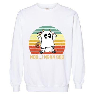 Ghost Cow Moo I Mean Boo Halloween Funny Cow Lover Garment-Dyed Sweatshirt