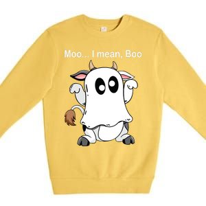 Ghost Cow Moo I Mean Boo Halloween Outfit Funny Cow Lover Premium Crewneck Sweatshirt