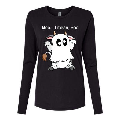 Ghost Cow Moo I Mean Boo Halloween Outfit Funny Cow Lover Womens Cotton Relaxed Long Sleeve T-Shirt