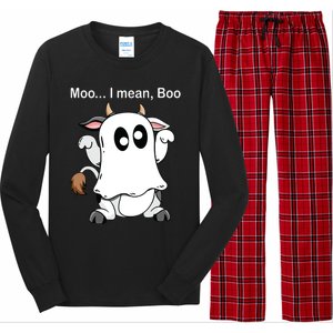 Ghost Cow Moo I Mean Boo Halloween Outfit Funny Cow Lover Long Sleeve Pajama Set