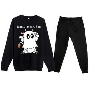 Ghost Cow Moo I Mean Boo Halloween Outfit Funny Cow Lover Premium Crewneck Sweatsuit Set