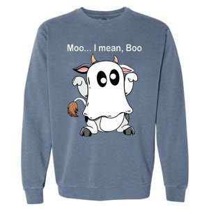 Ghost Cow Moo I Mean Boo Halloween Outfit Funny Cow Lover Garment-Dyed Sweatshirt