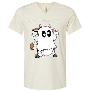 Ghost Cow Moo I Mean Boo Halloween Outfit Funny Cow Lover V-Neck T-Shirt